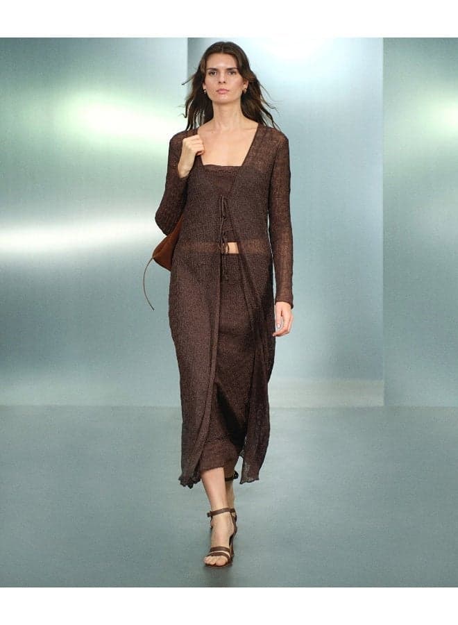 Brown Lurex Knit Cardigan Regular Fit - Image 1