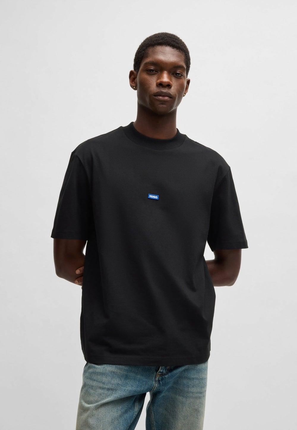 HUGO Black Cotton T-Shirt 50509991001 Logo Patch - Image 1