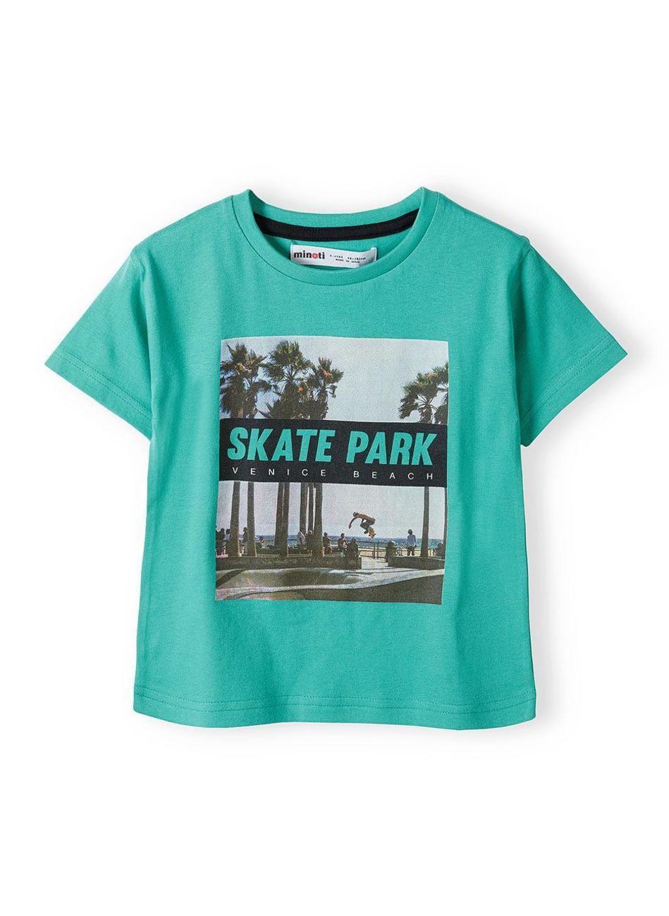Boys Graphic Cotton T-Shirt Green Contrast Detail - Image 1