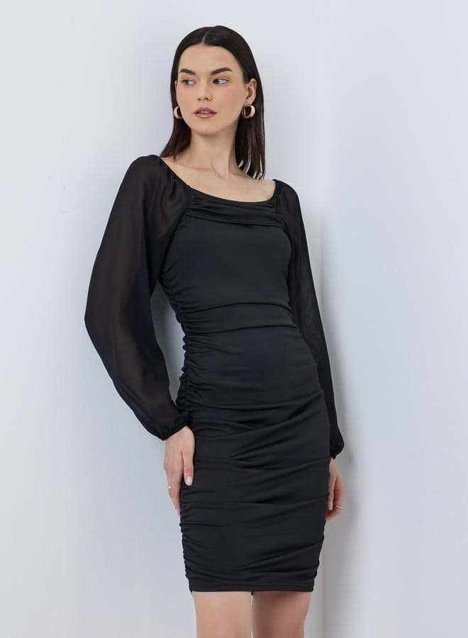Take Two Black Bodycon Mini Dress Balloon Sleeves - Image 1
