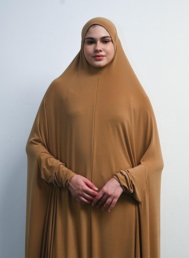 Modest Beige Lycra Prayer Dress Full Coverage UAE - Image 1