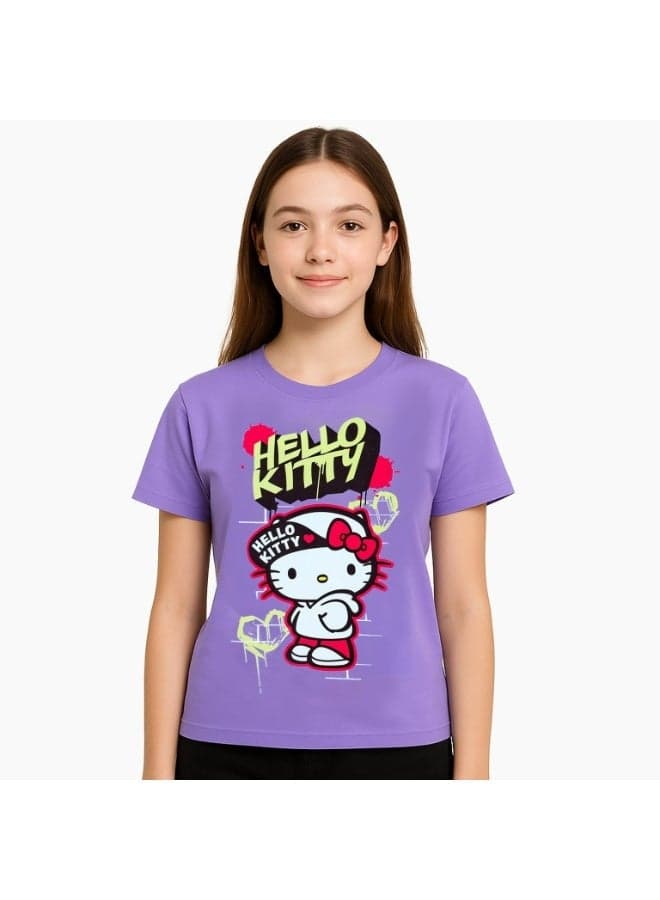 Hello Kitty Printed Cotton Girls T-Shirt Purple - Image 1
