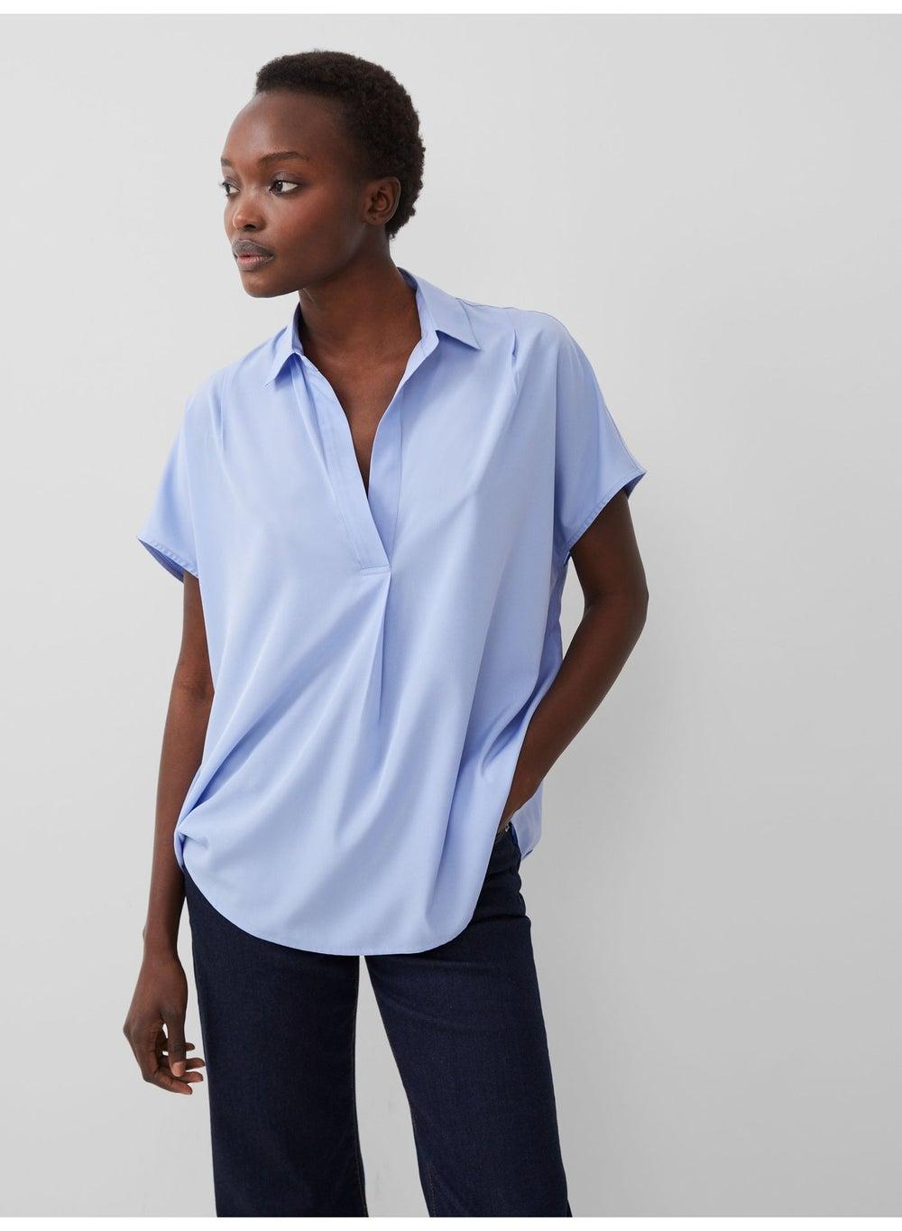 Sky Blue Crepe Light Short Sleeve Blouse - Image 1
