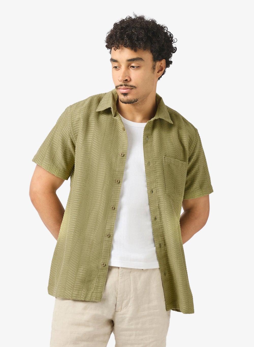 Men’s Green Textured Classic Fit Shirt Zopst4Oo14 - Image 1