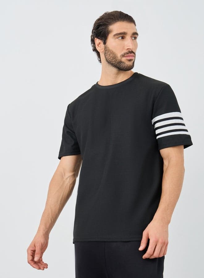 Black Striped Oversized Crew Neck T-Shirt - Image 1