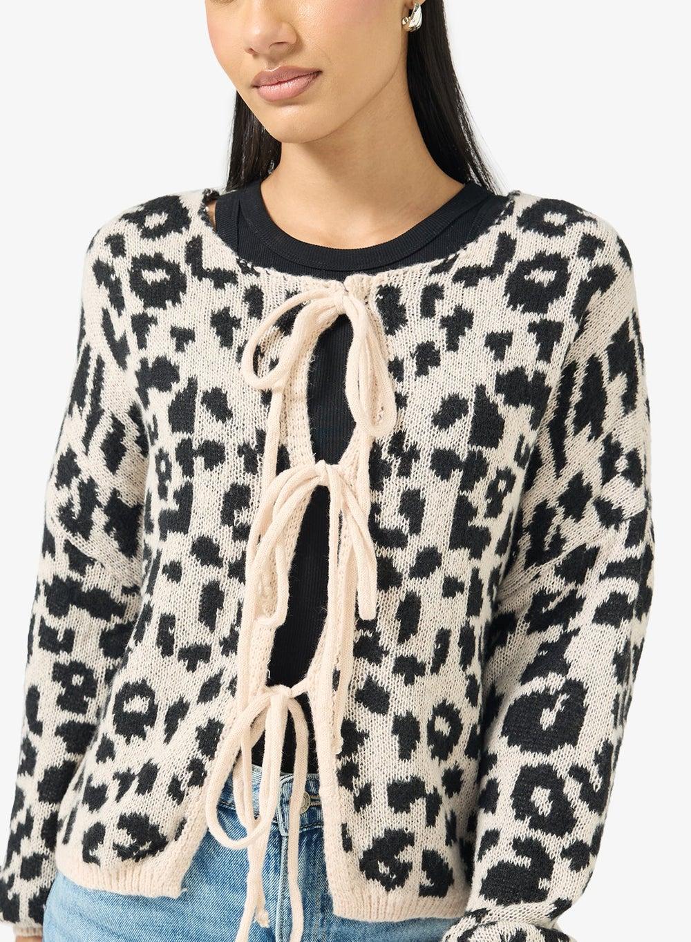 Leopard Bow Detail Cardigan Y250520138 - Image 1