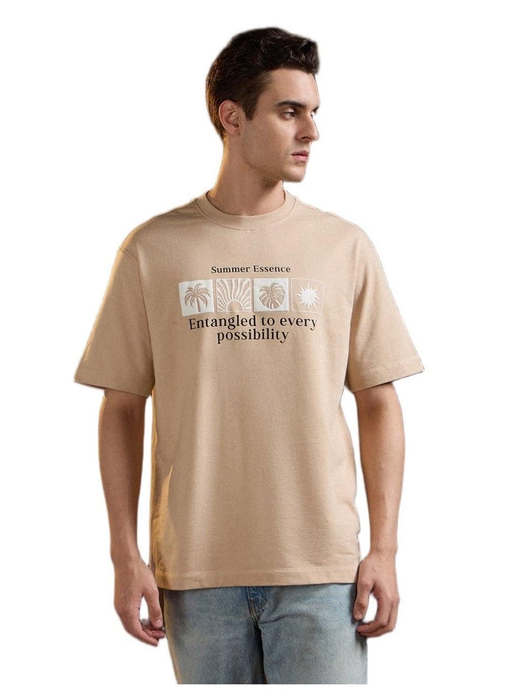 Men’s Beige Cotton T-Shirt – Soft Breathable Everyday Essential - Image 1