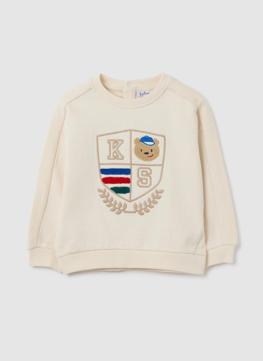 Beige Cotton Teddy Bear Kids Sweatshirt Regular Fit - Image 1