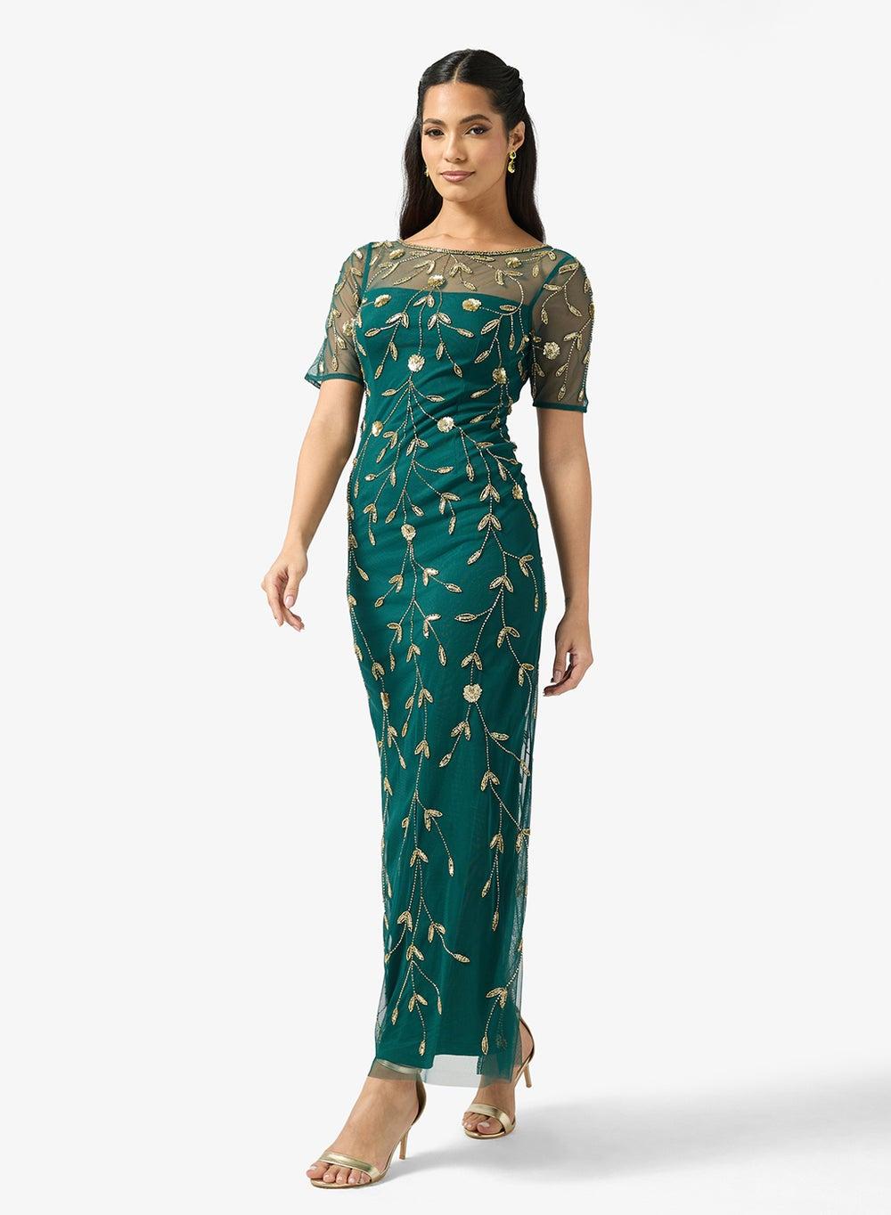 Embellished Emerald Mesh Mermaid Evening Dress Ad5E212396 - Image 1