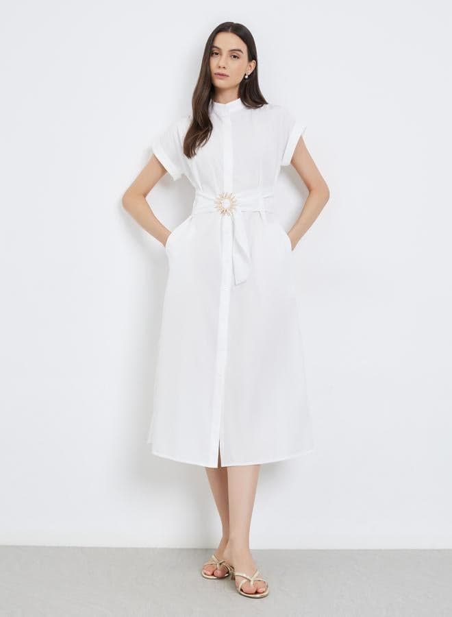 Take Two White A-Line Midi Shirt Dress with Belt - Image 1
