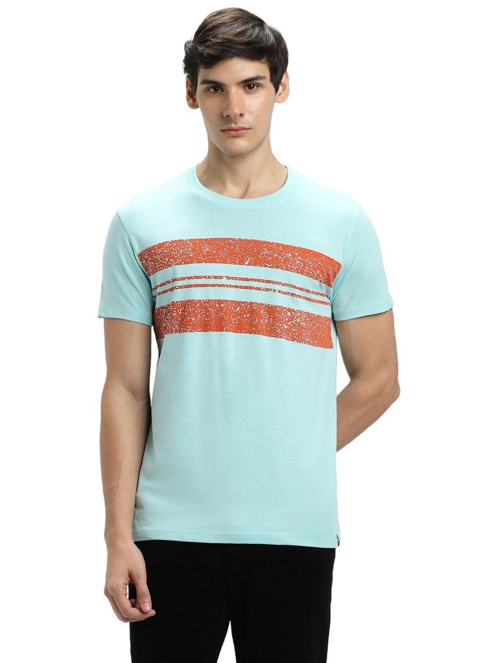 Sky Striped Cotton T-Shirt for Men Slim Fit - Image 1