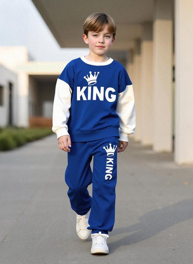 Blue Color Block Teens Tracksuit Set – Sweatshirt & Joggers - Image 1