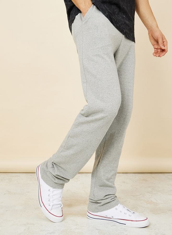 Grey Solid Straight Fit Open Hem Sweatpants 7003832214 - Image 1