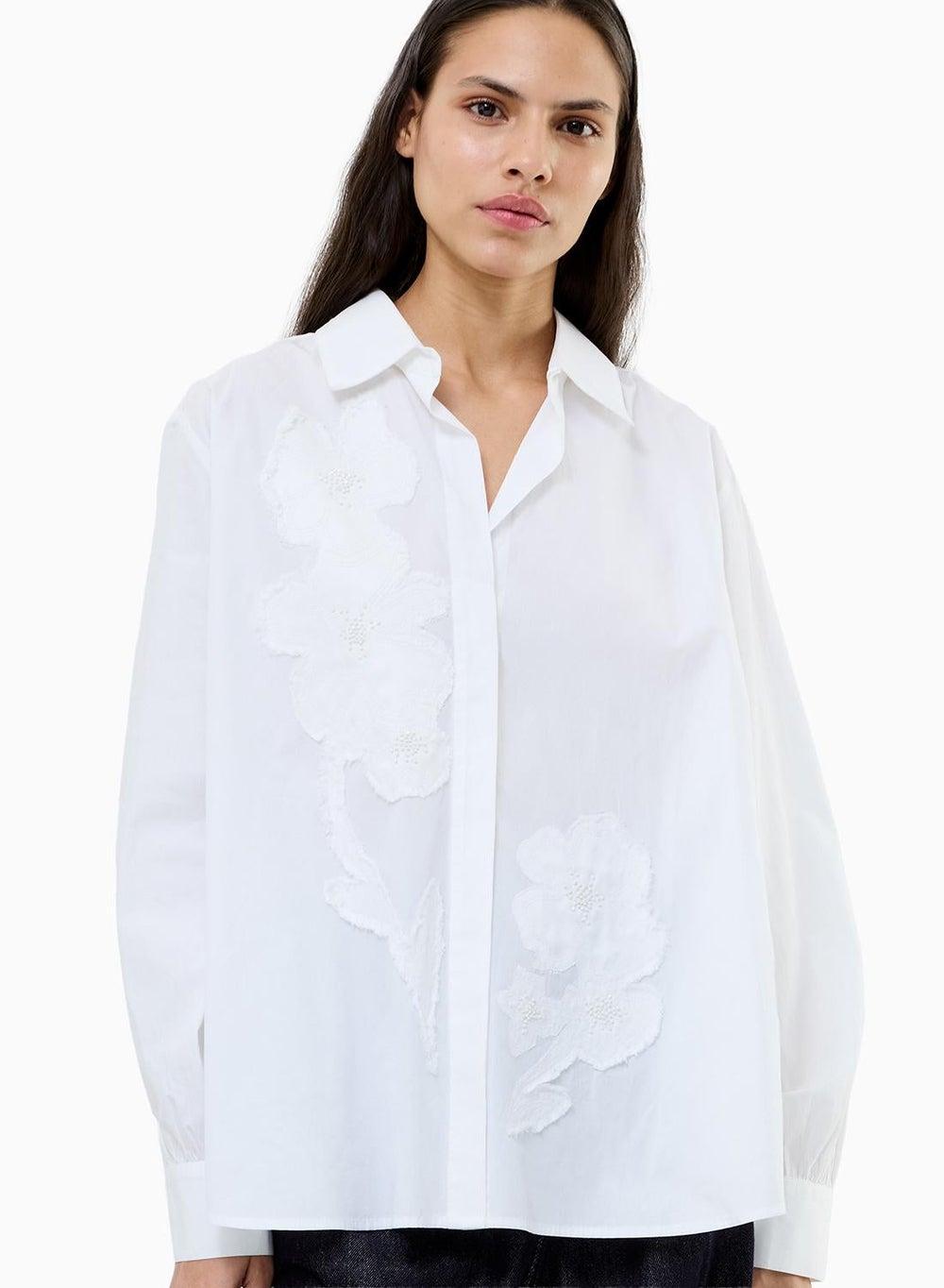 Cambria Cotton Embellished White Oversized Shirt - Image 1