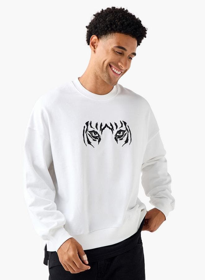 Men’s Oversized White Tiger Print Cotton Sweatshirt - Image 1