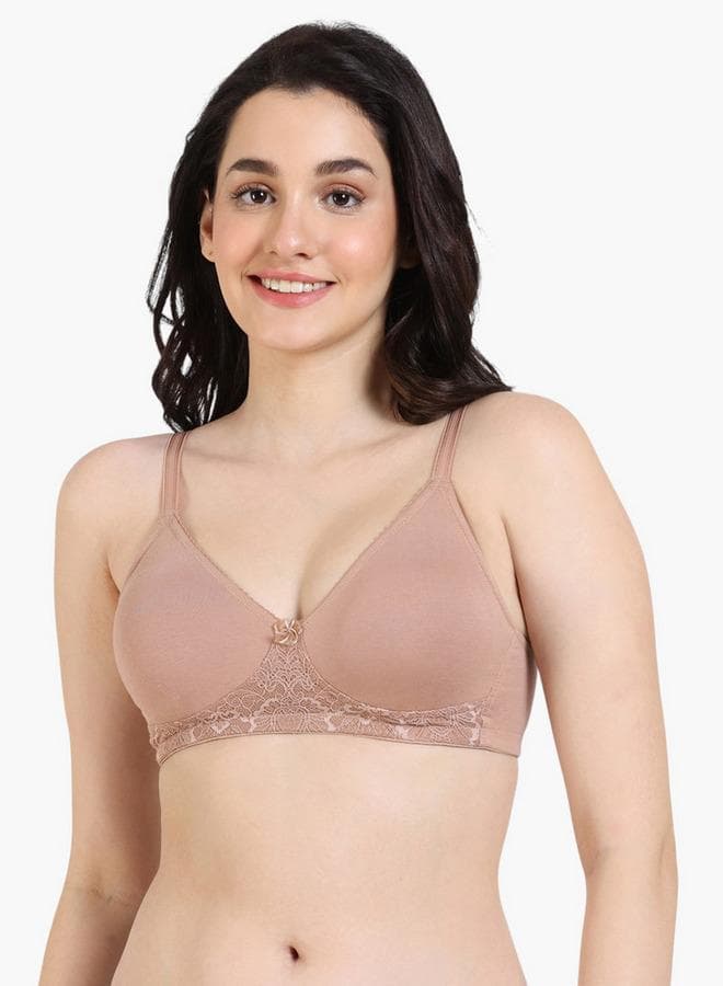 Zivame Lace Panel Non-Padded Bra in Beige - Image 1