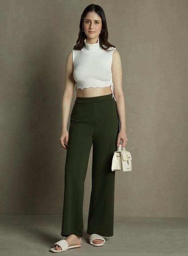 Olive Wide Leg Trousers – Relaxed High-Rise Fit - Image 1