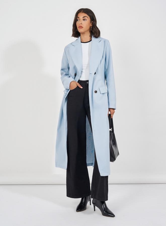 Light Blue Double Breasted Midi Wool Coat - Image 1