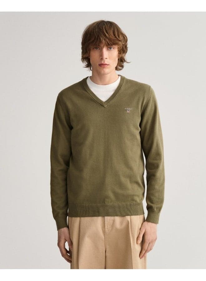 Gant Classic Organic Cotton V-Neck Sweater - Image 1