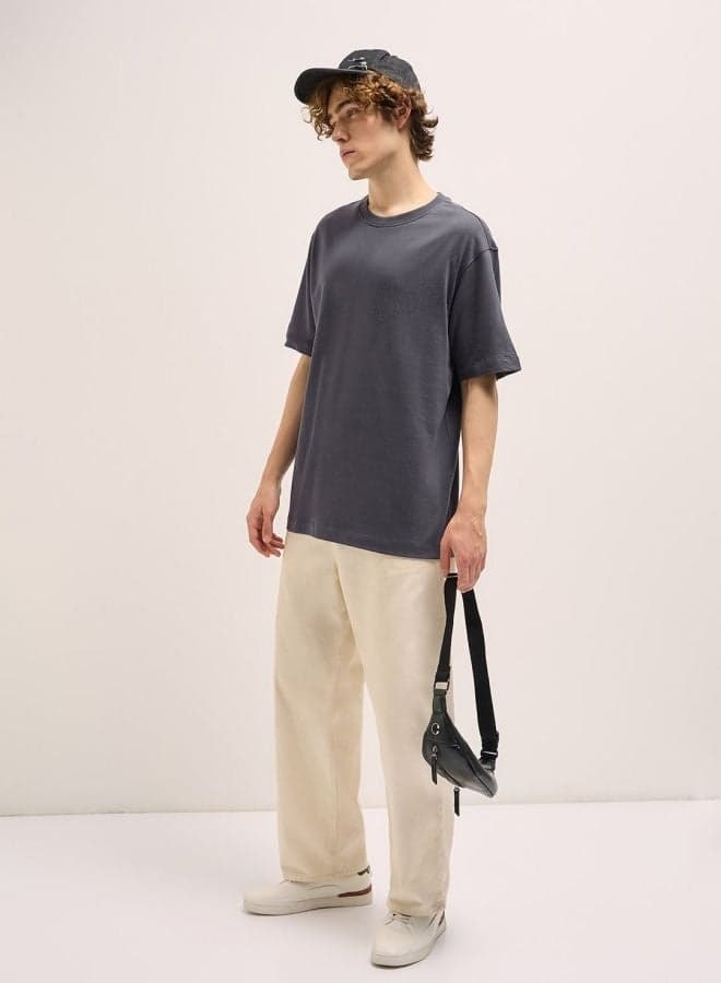 Men’s Grey Oversized Graphic Crew Neck T-Shirt - Image 1