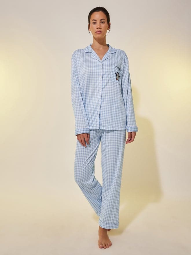 Blue Checked Penguin Patch Pyjama Set - Image 1