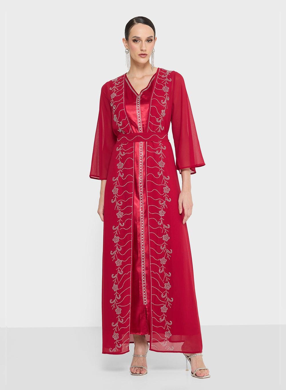 Wes31 Red Embellished Maxi Evening Dress - Image 1