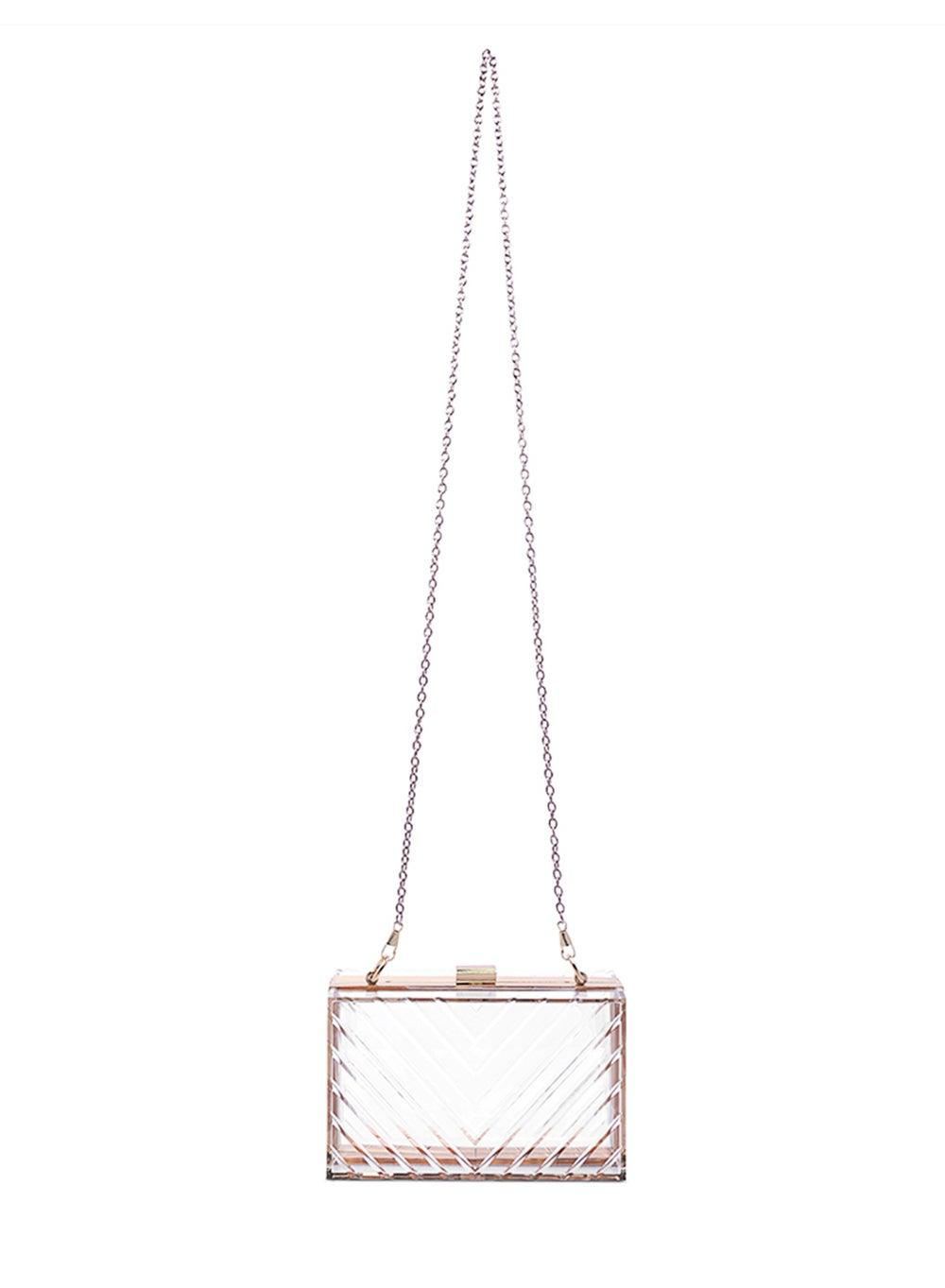 Bg5451 Chevron Clear Clutch with Chain Accent - Image 1