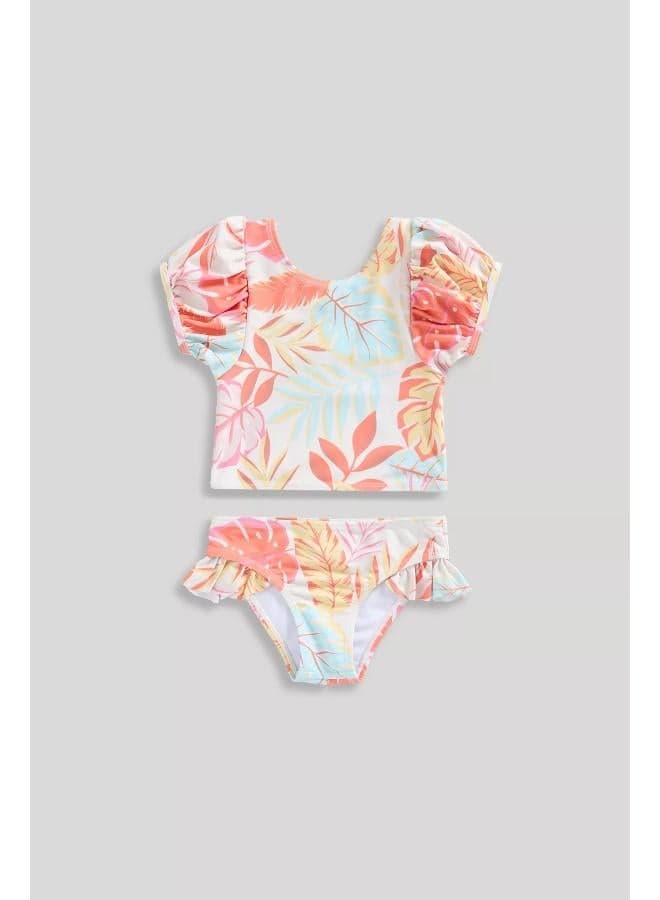 Lm436 Floral Puff-Sleeve Girls Tankini Set - Image 1