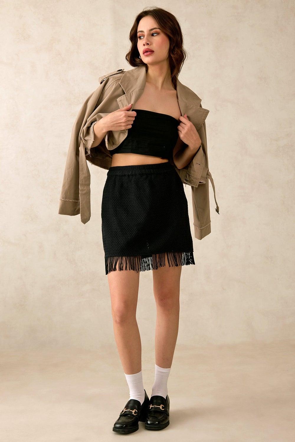 Virgio Green Cotton Mini Solid Skirt - Image 1