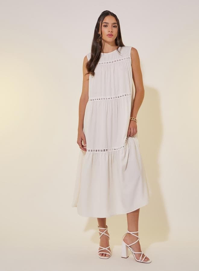 Ivory Tiered Midi Dress 7012487036White - Image 1