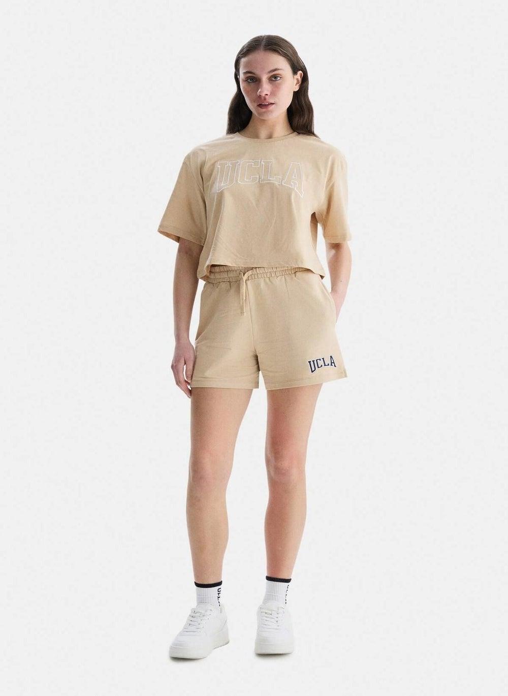ROSA Beige Logo Cotton Blend Shorts - Image 1