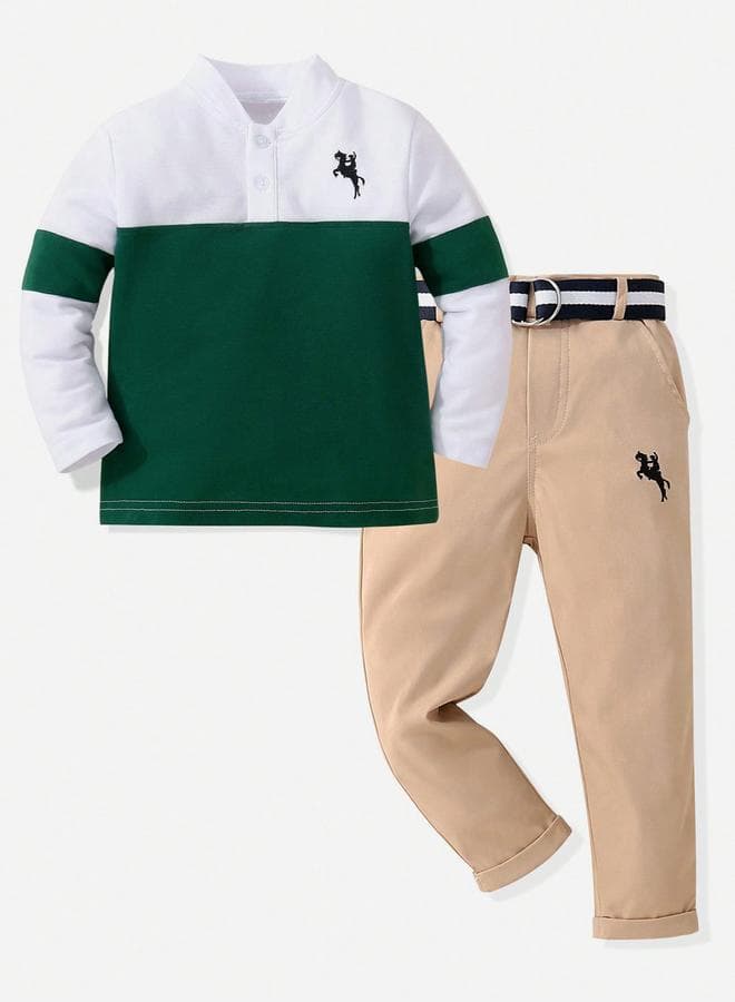 Boys Color Block Polo & Pants Set Classic Fit - Image 1