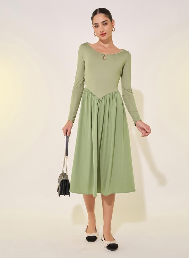 Light Green Gathered Midi Dress 7012484413 - Image 1