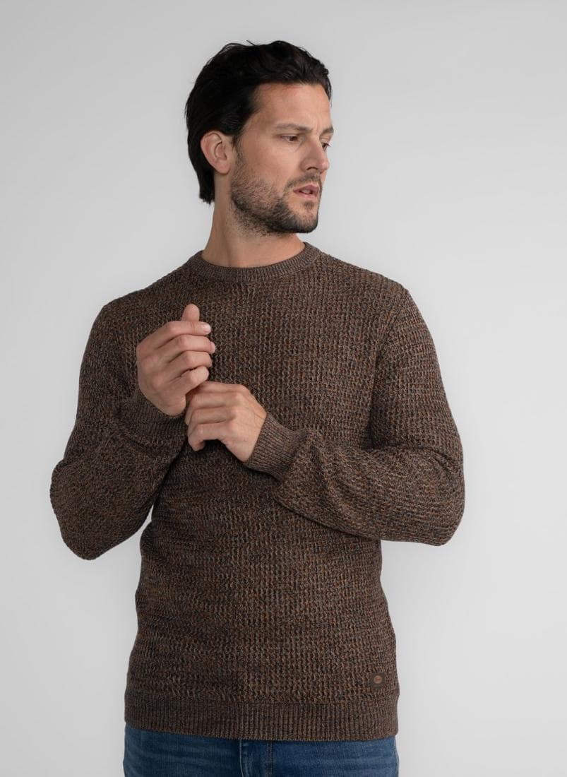 Dark Caramel Melange Knit Sweater Classic Fit - Image 1