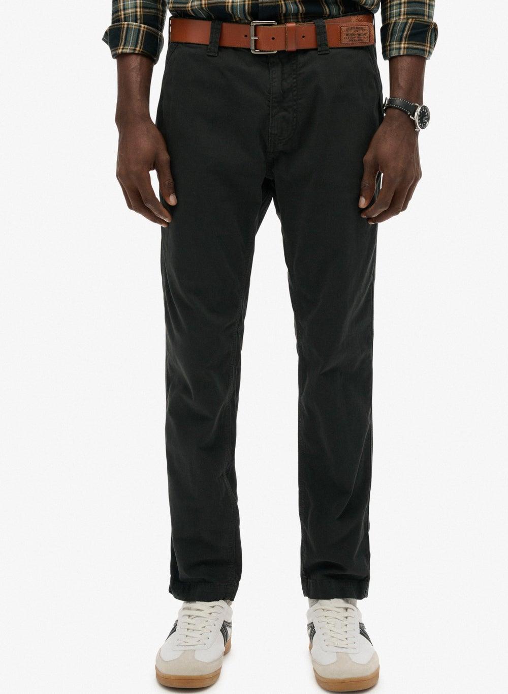 Washed Black Utility Chino Trousers Slim Tapered Fit - Image 1