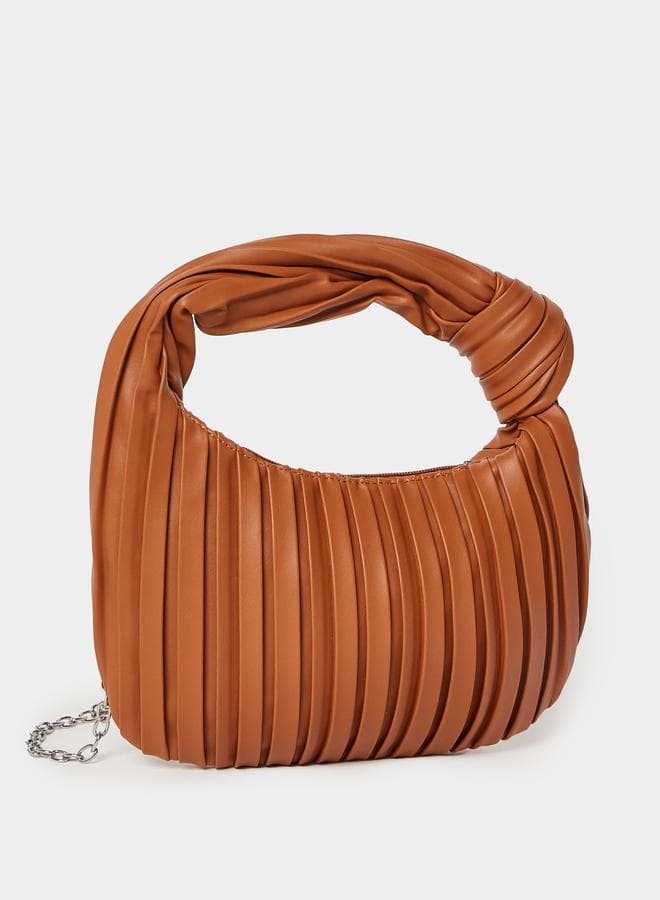 Styli Textured Pleated Faux Leather Dual Handle Handbag - Image 1