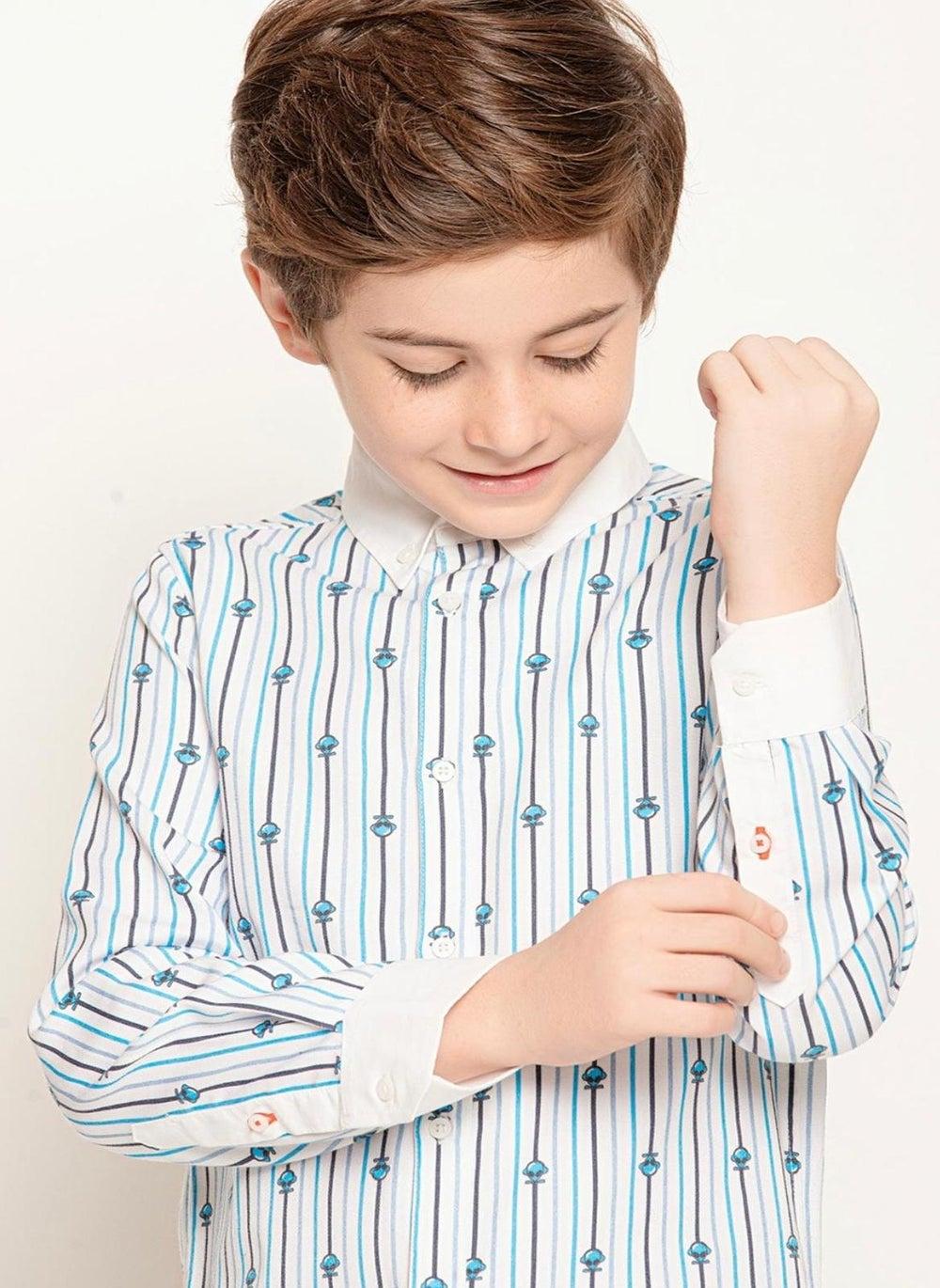 One Friday Boys White Striped Alien Logo Shirt - Image 1