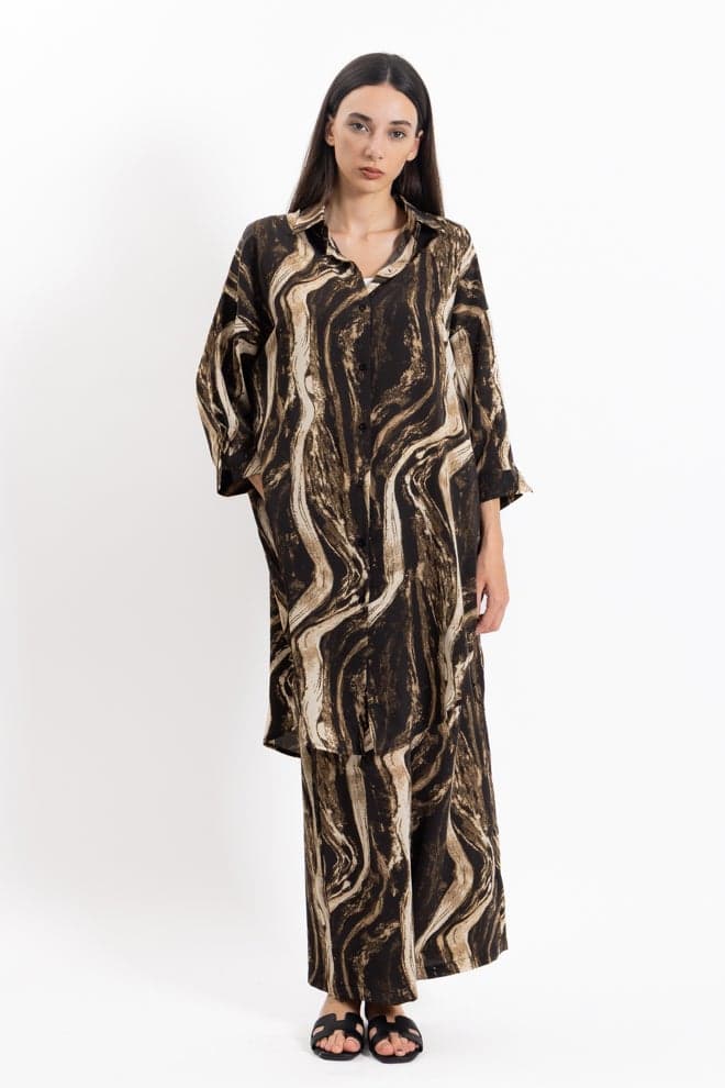 Brown Abstract Print Shirt & Pants Set - Image 1