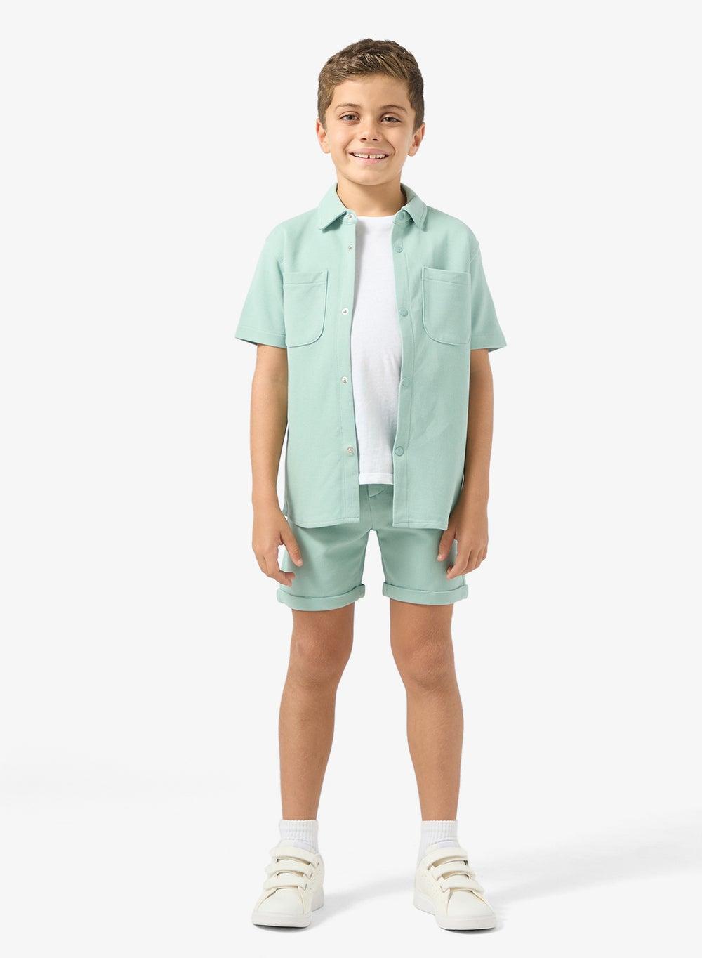 Light Teal Boys Cotton Shirt & Shorts Set - Image 1