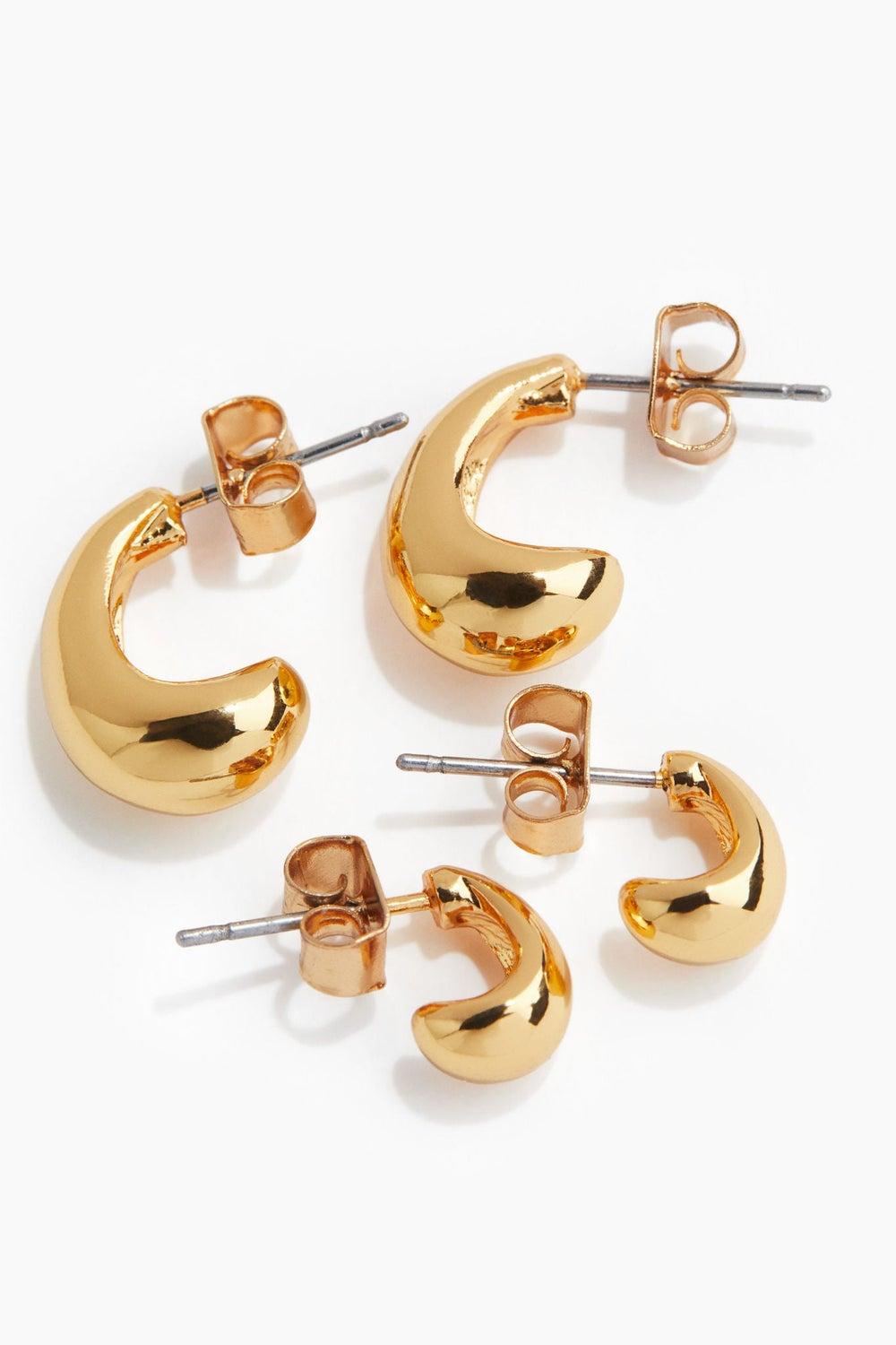 Gold-Plated Dome Earrings Set – 2 Pairs - Image 1