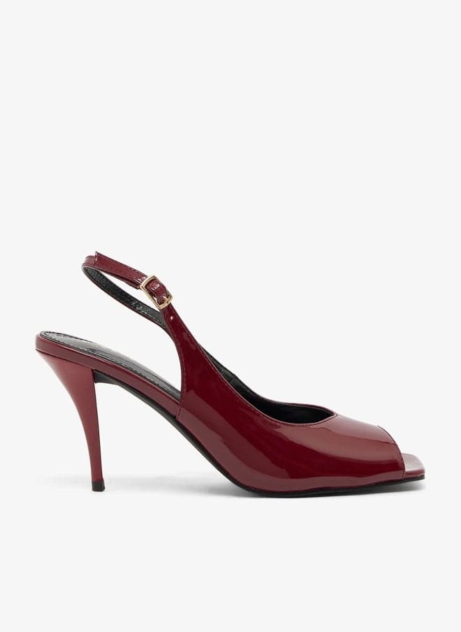 Kaleah Burgundy Open Toe Stiletto Slingback Heels - Image 1
