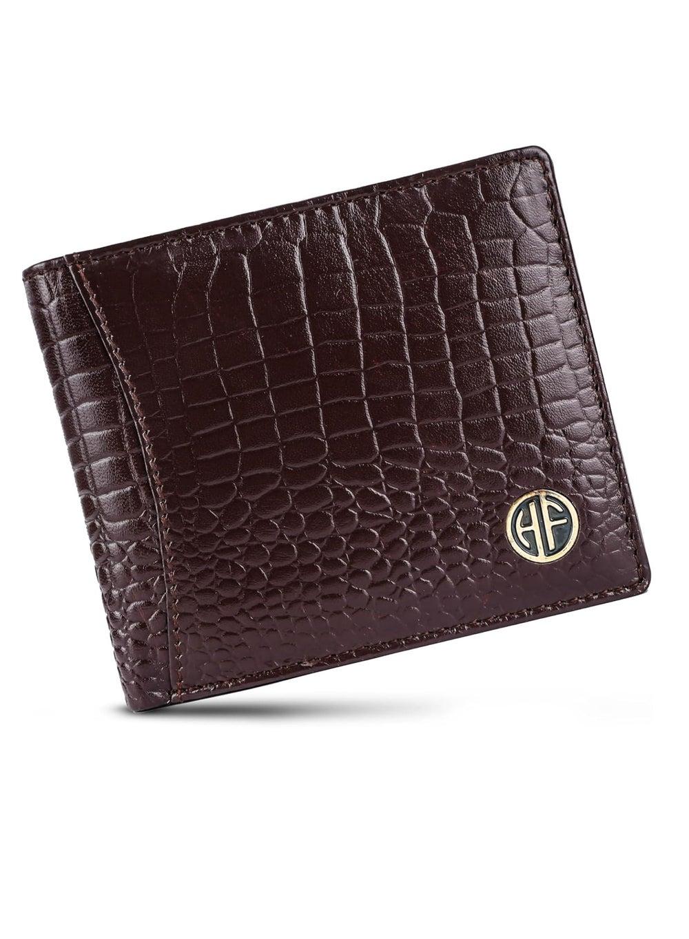 Croc Brown RFID Leather Wallet 5JC5 Bi-Fold - Image 1