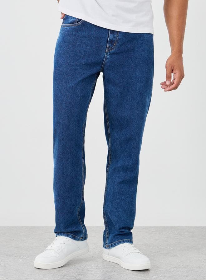 Mid Rise Relaxed Fit Solid Denim Jeans Blue - Image 1