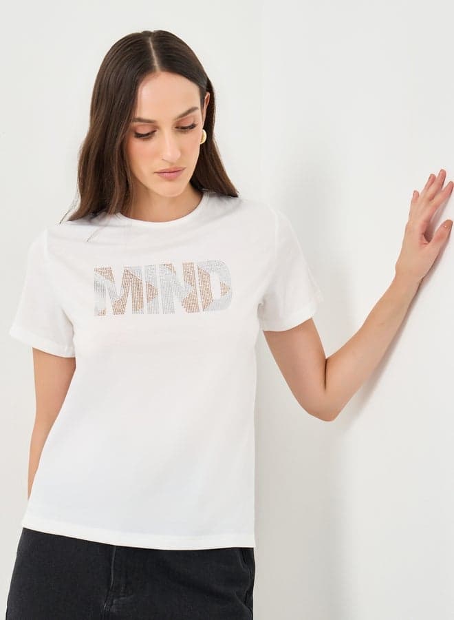 Styli White Slogan Print Casual T-Shirt - Image 1