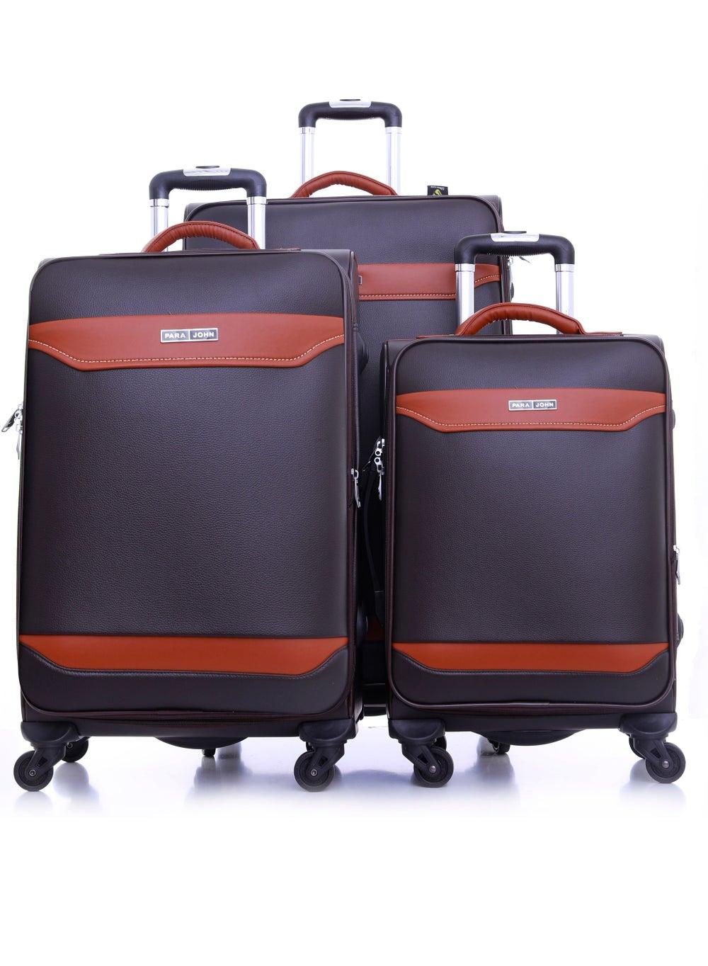 Rugged PU Leather 3-Piece Spinner Luggage Set Brown - Image 1