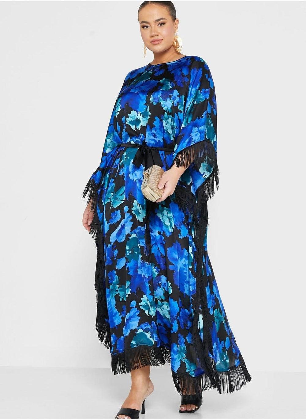 Floral Cape Sleeve Jalabiya Maxi Dress - Image 1