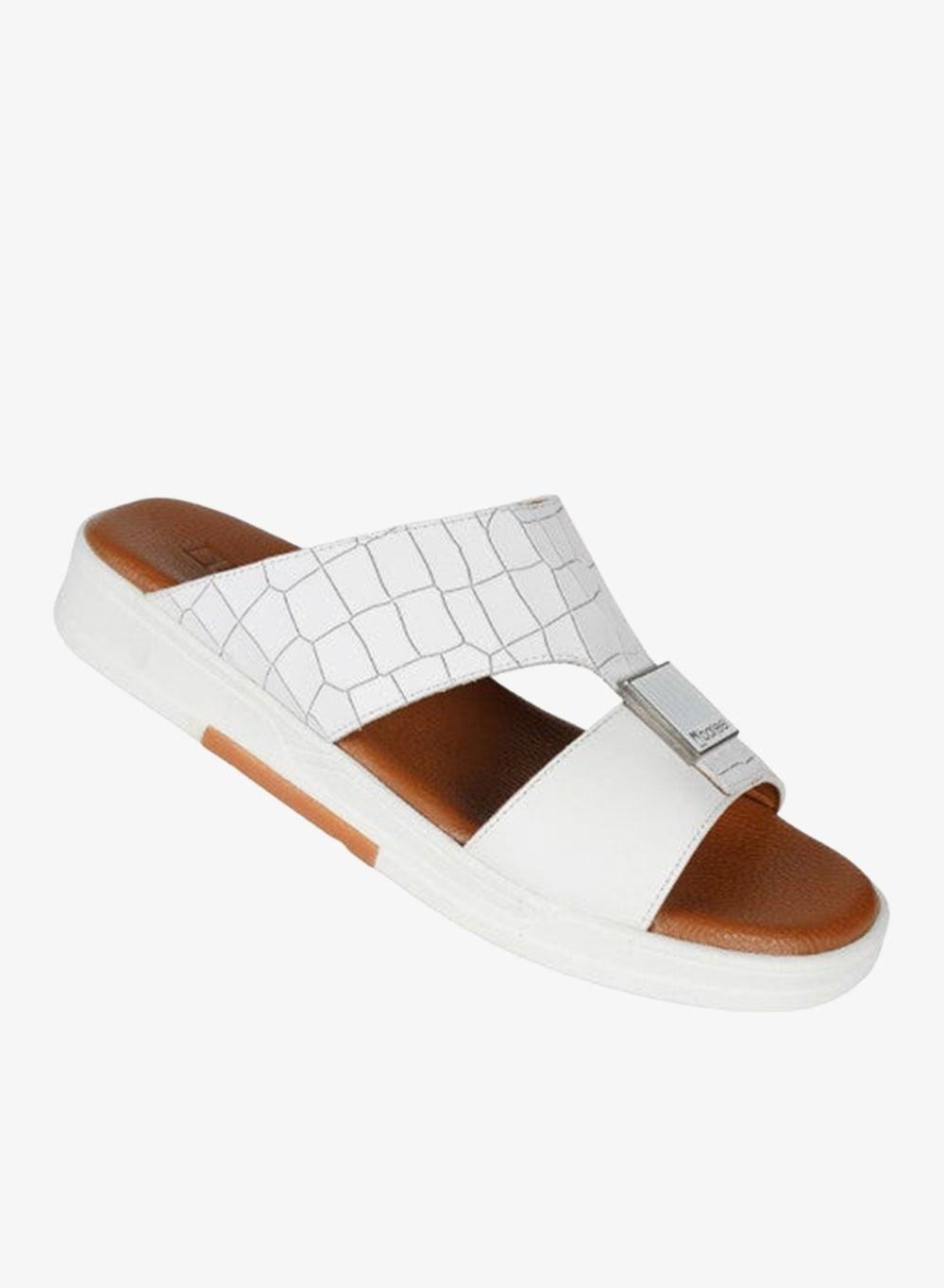Barjeel Uno 008-3400 White Leather Arabic Sandals - Image 1