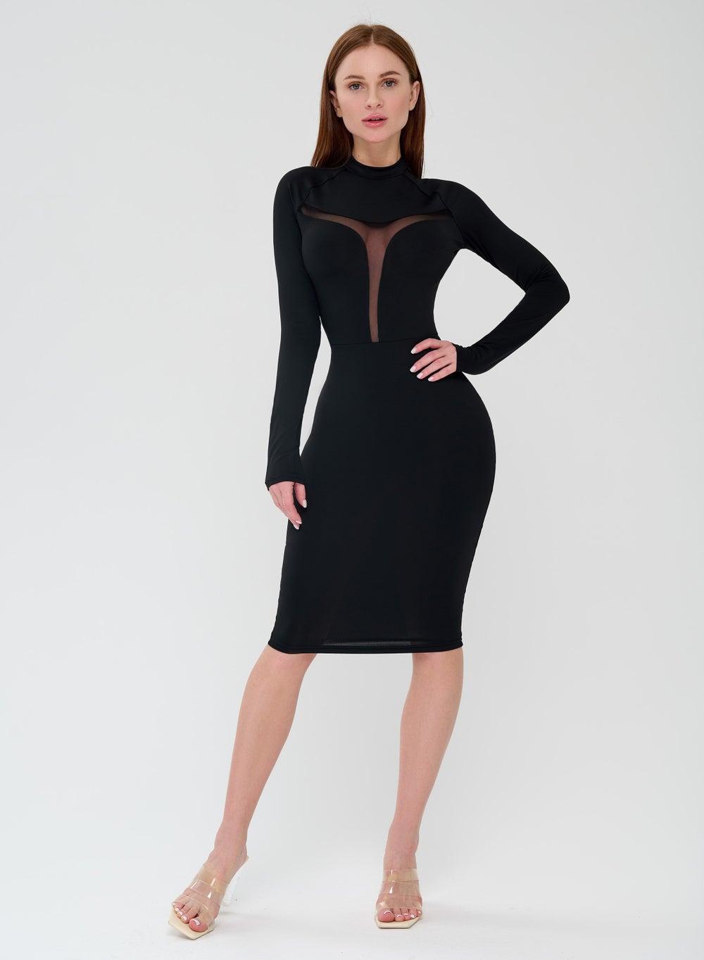 Bona Fide Black Midi Bodycon Dress Long Sleeve - Image 1