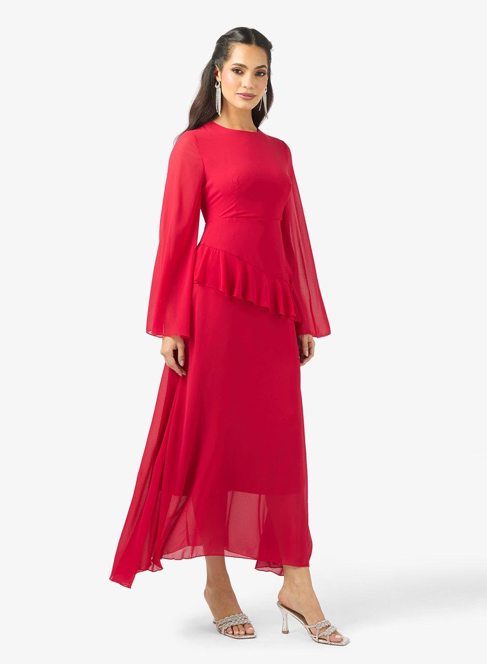 Red A-Line Maxi Dress Clt256132 Drop Waist Ruffle - Image 1