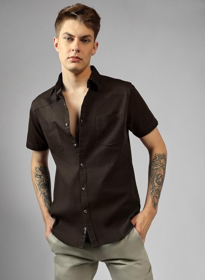 Men’s Brown Cotton Regular Fit Casual Shirt - Image 1
